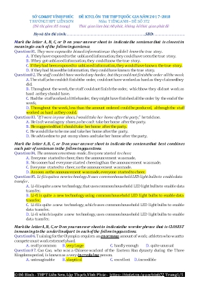 Đề kiểm tra chất lượng ôn thi THPT Quốc gia môn Tiếng Anh - Đề số 372 - Năm học 2018-2019 - Đỗ Bình (Kèm đáp án)