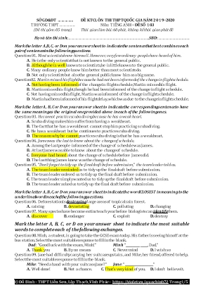 Đề kiểm tra chất lượng ôn thi THPT Quốc gia môn Tiếng Anh - Đề số 103 - Năm học 2019-2020 - Đỗ Bình (Kèm đáp án)