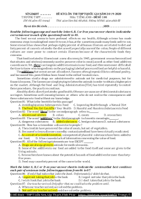 Đề kiểm tra chất lượng ôn thi THPT Quốc gia môn Tiếng Anh - Đề số 104 - Năm học 2019-2020 - Đỗ Bình (Kèm đáp án)
