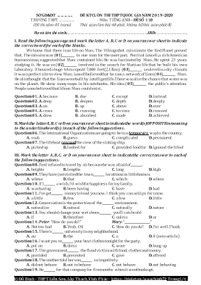 Đề kiểm tra chất lượng ôn thi THPT Quốc gia môn Tiếng Anh - Đề số 118 - Năm học 2019-2020 - Đỗ Bình (Kèm đáp án)