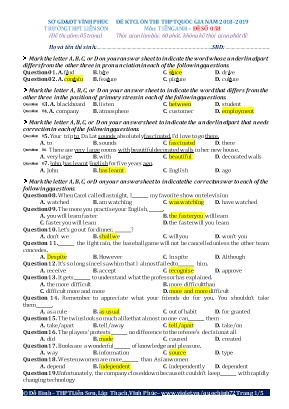 Đề kiểm tra chất lượng ôn thi THPT Quốc gia môn Tiếng Anh - Đề số 058 - Năm học 2018-2019 - Đỗ Bình (Kèm đáp án)