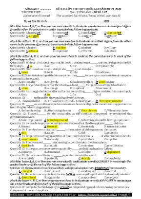 Đề kiểm tra chất lượng ôn thi THPT Quốc gia môn Tiếng Anh - Đề số 107 - Năm học 2019-2020 - Đỗ Bình (Kèm đáp án)