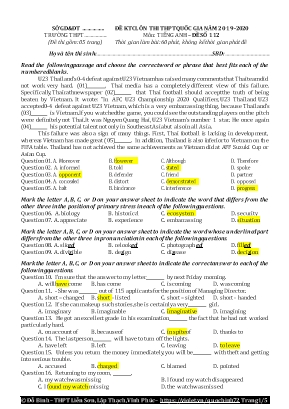 Đề kiểm tra chất lượng ôn thi THPT Quốc gia môn Tiếng Anh - Đề số 112 - Năm học 2019-2020 - Đỗ Bình (Kèm đáp án)
