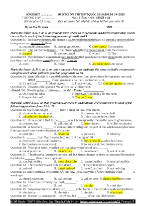 Đề kiểm tra chất lượng ôn thi THPT Quốc gia môn Tiếng Anh - Đề số 102 - Năm học 2019-2020 - Đỗ Bình (Kèm đáp án)