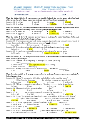 Đề kiểm tra chất lượng ôn thi THPT Quốc gia môn Tiếng Anh - Đề số 376 - Năm học 2018-2019 - Đỗ Bình (Kèm đáp án)