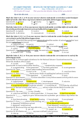 Đề kiểm tra chất lượng ôn thi THPT Quốc gia môn Tiếng Anh - Đề số 373 - Năm học 2018-2019 - Đỗ Bình (Kèm đáp án)
