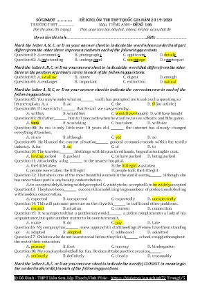 Đề kiểm tra chất lượng ôn thi THPT Quốc gia môn Tiếng Anh - Đề số 106 - Năm học 2019-2020 - Đỗ Bình (Kèm đáp án)