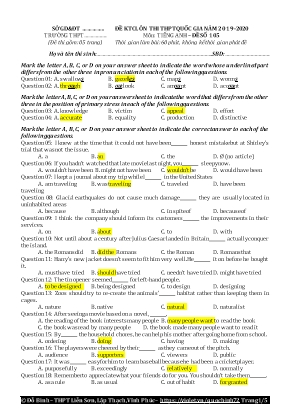Đề kiểm tra chất lượng ôn thi THPT Quốc gia môn Tiếng Anh - Đề số 105 - Năm học 2019-2020 - Đỗ Bình (Kèm đáp án)