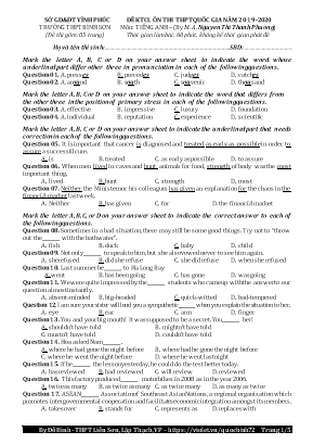 Đề kiểm tra chất lượng ôn thi THPT Quốc gia môn Tiếng Anh - Năm học 2019-2020 - Nguyễn Thị Thanh Phương (Kèm đáp án)