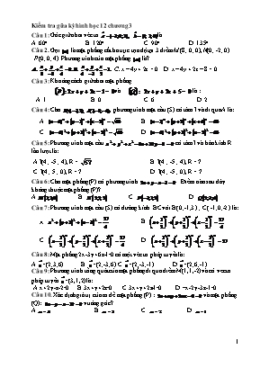 Đề kiểm tra Chương 3 môn Hình học Lớp 12