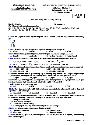 Đề kiểm tra Chương 5 môn Hóa học Lớp 10 - Mã đề 123 - Trường THPT Nguyễn Trường Tộ