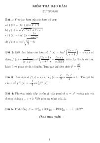 Đề kiểm tra chương Đạo hàm Lớp 12 - Năm học 2019-2020