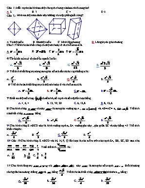 Đề kiểm tra Chương III môn Hình học Lớp 12 (Kèm đáp án)
