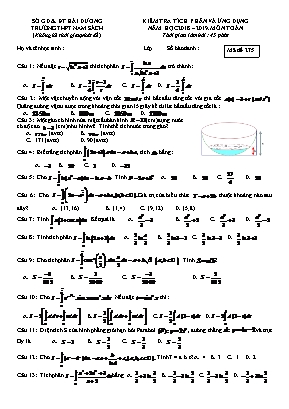 Đề kiểm tra chương Tích phân và ứng dụng môn Toán Lớp 12 - Mã đề 275 - Năm học 2018-2019 - Trường THPT Nam Sách