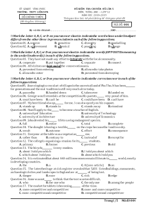 Đề kiểm tra chuyên đề lần 5 môn Tiếng Anh Lớp 12 - Mã đề 004 - Năm học 2018-2019 - Trường THPT Liễn Sơn
