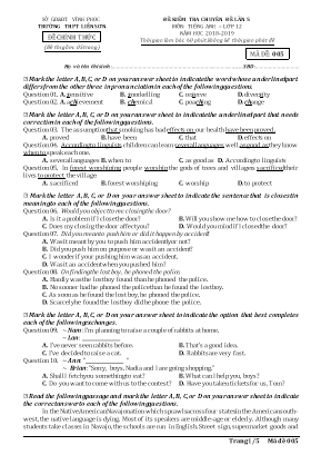 Đề kiểm tra chuyên đề lần 5 môn Tiếng Anh Lớp 12 - Mã đề 005 - Năm học 2018-2019 - Trường THPT Liễn Sơn