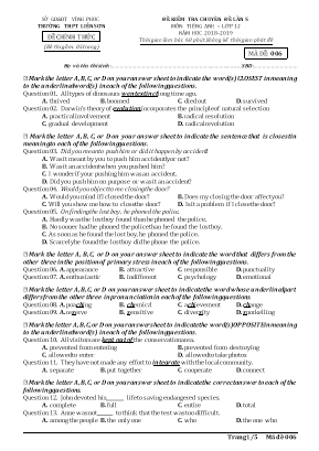 Đề kiểm tra Chuyên đề lần 5 môn Tiếng Anh Lớp 12 - Mã đề 006 - Năm học 2018-2019 - Trường THPT Liễn Sơn