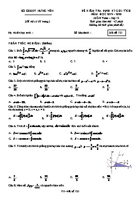 Đề kiểm tra định kì môn Giải tích Lớp 12 - Mã đề 121 - Năm học 2019-2020 - Sở giáo dục và đào tạo Hưng Yên (Có đáp án)