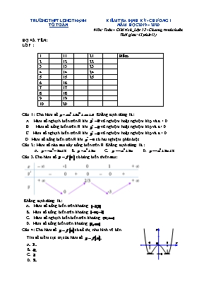 Đề kiểm tra định kỳ Chương I môn Giải tích Lớp 12 (Chương trình chuẩn) - Năm học 2019-2020