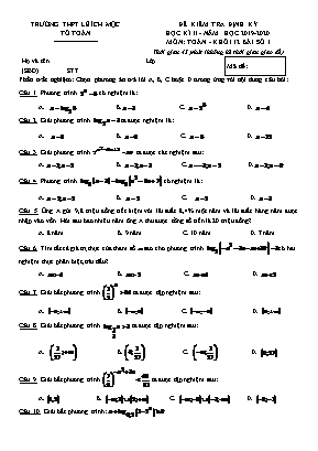 Đề kiểm tra định kỳ học kì II môn Toán Lớp 12 - Bài số 1 - Năm học 2019-2020 - Trường THPT Lê Ích Mộc (Có đáp án)