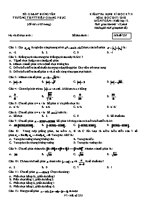 Đề kiểm tra định kỳ học kỳ II môn Toán Lớp 12 - Mã đề 235 - Năm học 2017-2018 - Trường THPT Triệu Quang Phục