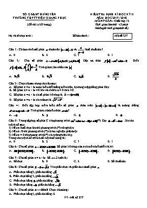 Đề kiểm tra định kỳ học kỳ II môn Toán Lớp 12 - Mã đề 237 - Năm học 2017-2018 - Trường THPT Triệu Quang Phục