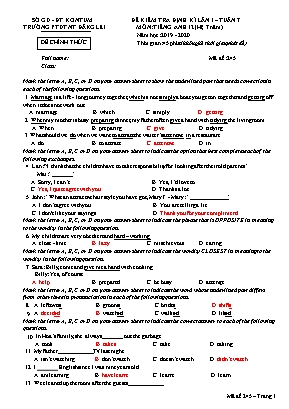 Đề kiểm tra định kỳ lần 1 tuần 7 môn Tiếng Anh Lớp 12 - Mã đề 245 - Năm học 2019-2020 - Trường PTDTNT ĐăkgLei (Có đáp án)
