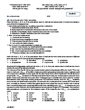 Đề kiểm tra giữa học kỳ II môn Tiếng Anh Lớp 12 - Mã đề 001 - Năm học 2018-2019 - Trường THPT Việt Đức (Có đáp án)