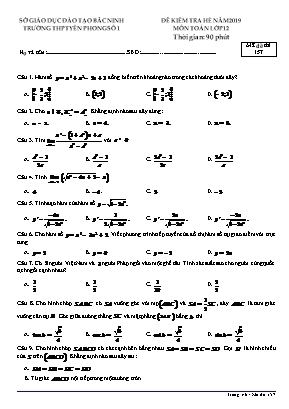 Đề kiểm tra hè môn Toán Lớp 12 năm 2019 - Mã đề 157 - Trường THPT Yên Phong số 1
