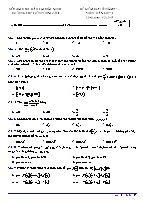 Đề kiểm tra hè môn Toán Lớp 12 năm 2019 - Mã đề 335 - Trường THPT Yên Phong số 1