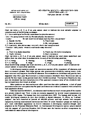 Đề kiểm tra học kỳ I môn Tiếng Anh Lớp 12 - Mã đề 003 - Năm học 2019-2020 - Trường THPT Thạnh Hóa