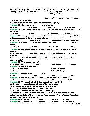 Đề kiểm tra học kỳ I môn Tiếng Anh Lớp 12 - Năm học 2017-2018 - Trường THCS - THPT Tây Sơn (Có đáp án)