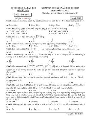 Đề kiểm tra học kỳ I môn Toán Lớp 12 - Mã đề 109 - Năm học 2018-2019 - Sở giáo dục và đào tạo Quảng Nam