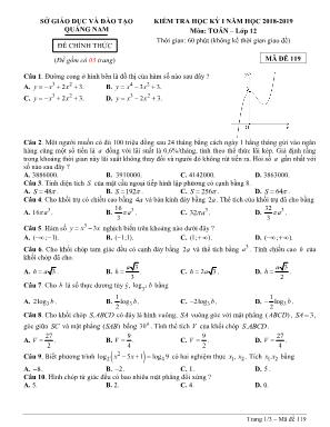 Đề kiểm tra học kỳ I môn Toán Lớp 12 - Mã đề 119 - Năm học 2018-2019 - Sở giáo dục và đào tạo Quảng Nam
