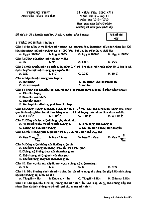 Đề kiểm tra học kỳ I môn Vật lý Lớp 11 - Mã đề 485 - Năm học 2019-2020 - Trường THPT Nguyễn Đình Chiểu