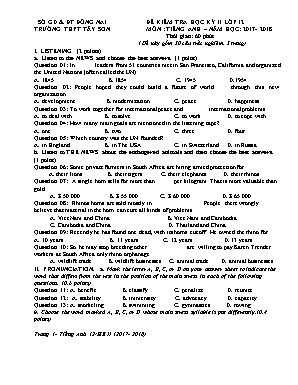 Đề kiểm tra học kỳ II môn Tiếng Anh Lớp 12 - Năm học 2017-2018 - Trường THPT Tây Sơn (Có đáp án)