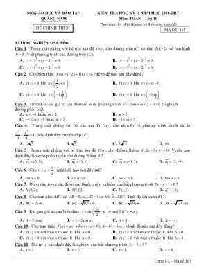Đề kiểm tra học kỳ II môn Toán Lớp 10 - Mã đề 107 - Năm học 2016-2017 - Sở giáo dục và đào tạo Quảng Nam