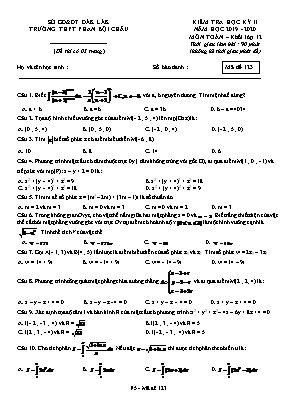 Đề kiểm tra học kỳ II môn Toán Lớp 12 - Mã đề 123 - Năm học 2019-2020 - Trường THPT Phan Bội Châu