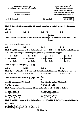 Đề kiểm tra học kỳ II môn Toán Lớp 12 - Mã đề 125 - Năm học 2019-2020 - Trường THPT Phan Bội Châu