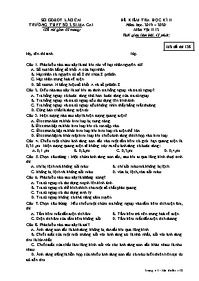 Đề kiểm tra học kỳ II môn Vật lý Lớp 12 - Mã đề 138 - Năm học 2019-2020 - Trường THPT số 2 Si Ma Cai