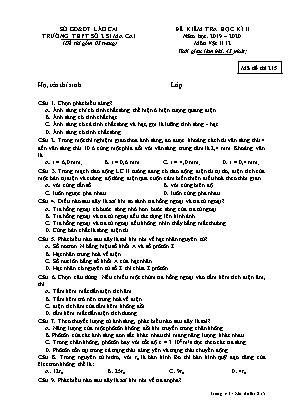 Đề kiểm tra học kỳ II môn Vật lý Lớp 12 - Mã đề 215 - Năm học 2019-2020 - Trường THPT số 2 Si Ma Cai