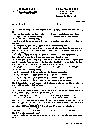 Đề kiểm tra học kỳ II môn Vật lý Lớp 12 - Mã đề 487 - Năm học 2019-2020 - Trường THPT số 2 Si Ma Cai