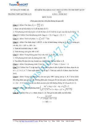 Đề kiểm tra khảo sát chất lượng ôn thi THPT Quốc gia môn Toán lần 1 năm 2015 - Trường THPT Quỳnh Lưu (Có đáp án)