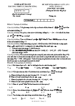 Đề kiểm tra khảo sát lần 1 môn Toán Lớp 12 - Mã đề 001 - Năm học 2019-2020 - Trường THPT Lý Thánh Tông