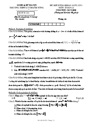 Đề kiểm tra khảo sát lần 1 môn Toán Lớp 12 - Mã đề 002 - Năm học 2019-2020 - Trường THPT Lý Thánh Tông