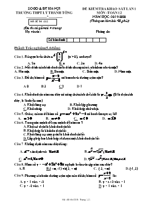 Đề kiểm tra khảo sát lần 1 môn Toán Lớp 12 - Mã đề 004 - Năm học 2019-2020 - Trường THPT Lý Thánh Tông