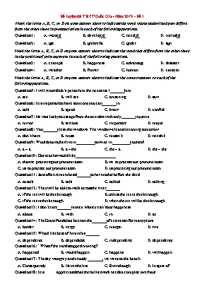 Đề luyện thi THPT Quốc gia môn Tiếng Anh năm 2019 - Đề 1 (Có đáp án)