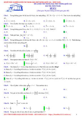 Đề luyện thi THPT Quốc gia môn Toán - Đề số 1 - Bùi Văn Thanh (Có đáp án)