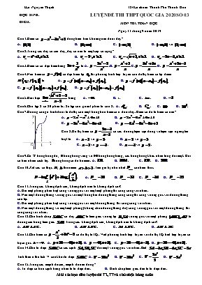 Đề luyện thi THPT Quốc gia môn Toán năm 2020 - Đề số 03 - Lê Nguyên Thạch (Có đáp án)