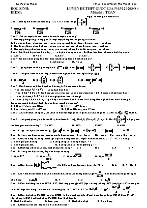 Đề luyện thi THPT Quốc gia môn Toán năm 2020 - Đề số 04 - Lê Nguyên Thạch (Có đáp án)